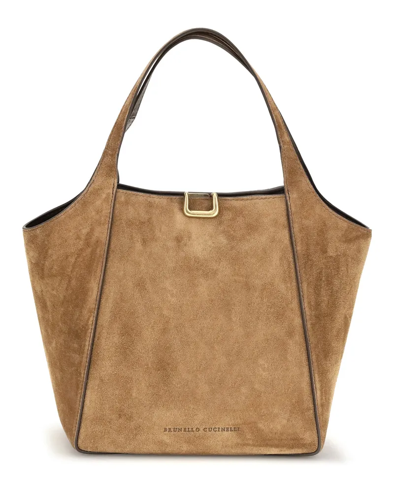 Brunello Cucinelli Women's Bucket Bag Caramel Suede Calf Leather Shoulder Caramel