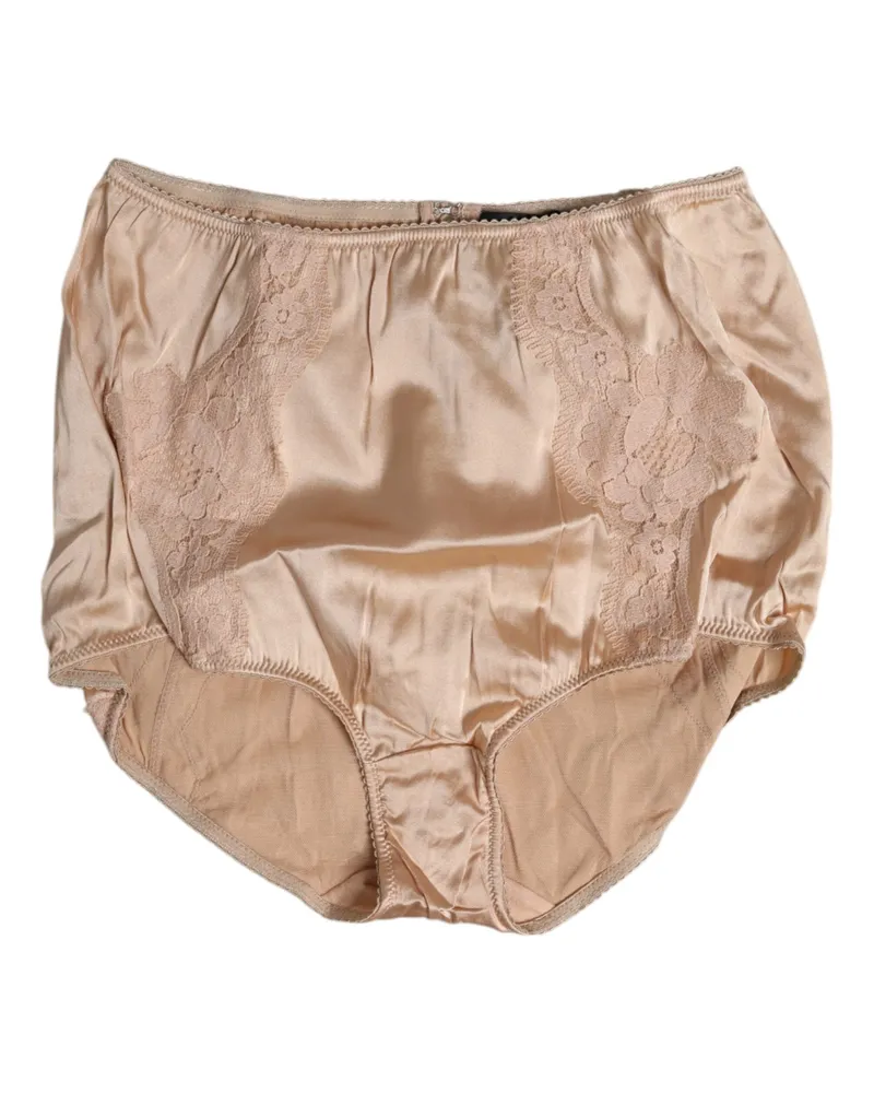 Dolce & Gabbana Women's Beige Silk Lace High Waist Bikini Panty Underwear Cotton Elastane Clothing Beige