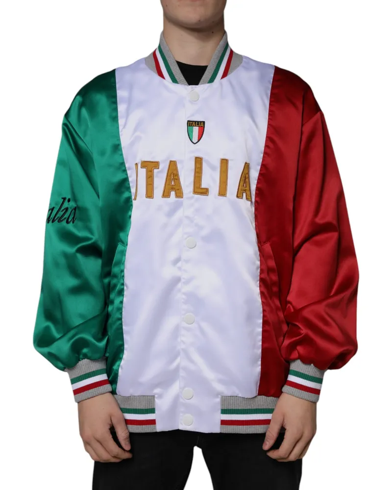 Dolce & Gabbana Men's Multicolor Italia Button Down Bomber Jacket Polyester Clothing Multicolor