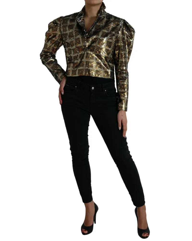 Dolce & Gabbana Women Multicolor Polyester Sequined Cropped Jacket Clothing Gold