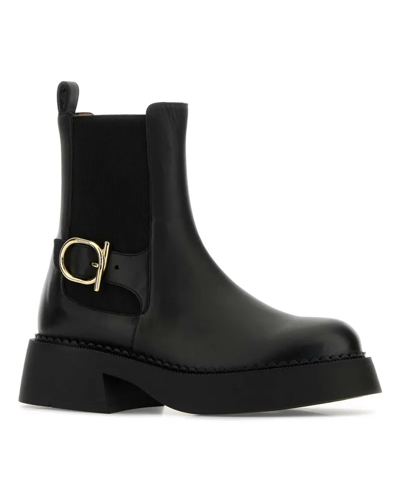 Ferragamo Women's Black Leather Tia Ankle Boots Nerobiscottonero Stivali Black
