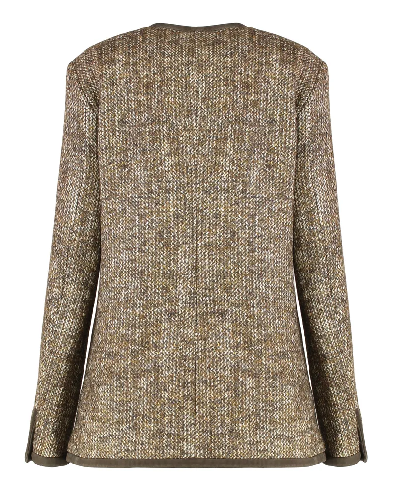 Golden Goose Women's Wool Tweed Jacket Brown Virgin Wool; Ovine Leather Brown