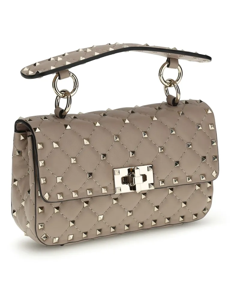 Valentino Garavani Women's Small Shoulder Bag | Rockstud Spike Na Poudre Calf Leather Bos Taurus Handbags Hand Beige
