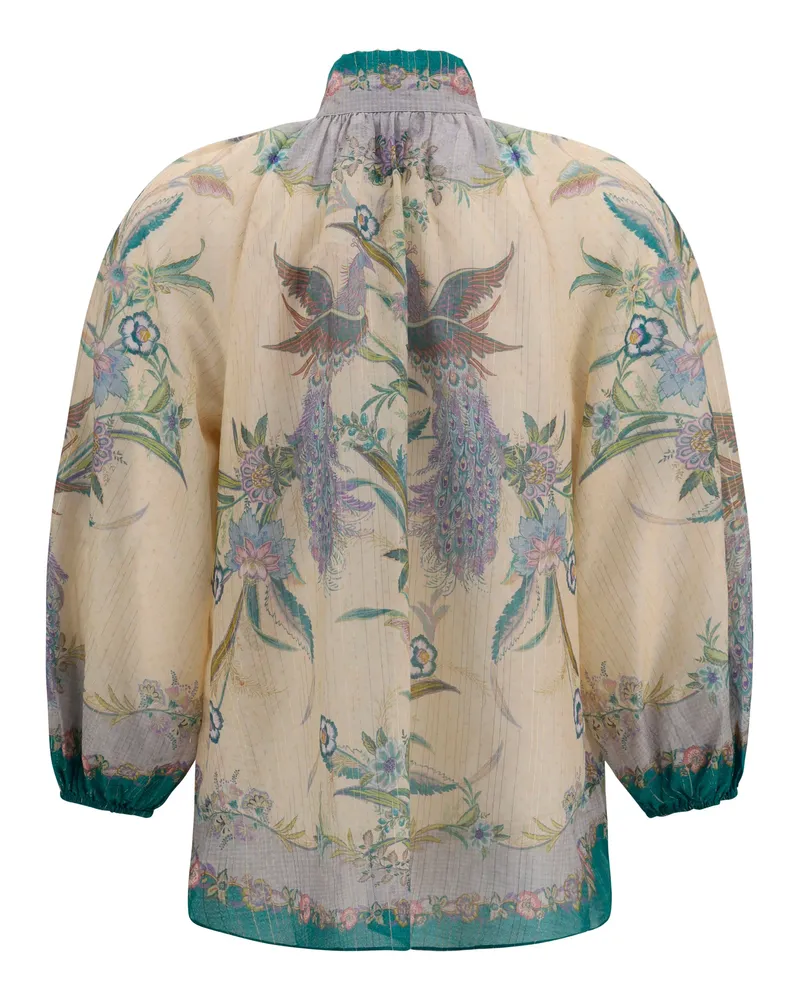 Zimmermann Women's Indra Ruffle Shirt Cream Scarf Floral Cotton; Silk; Metal Fibers Cream