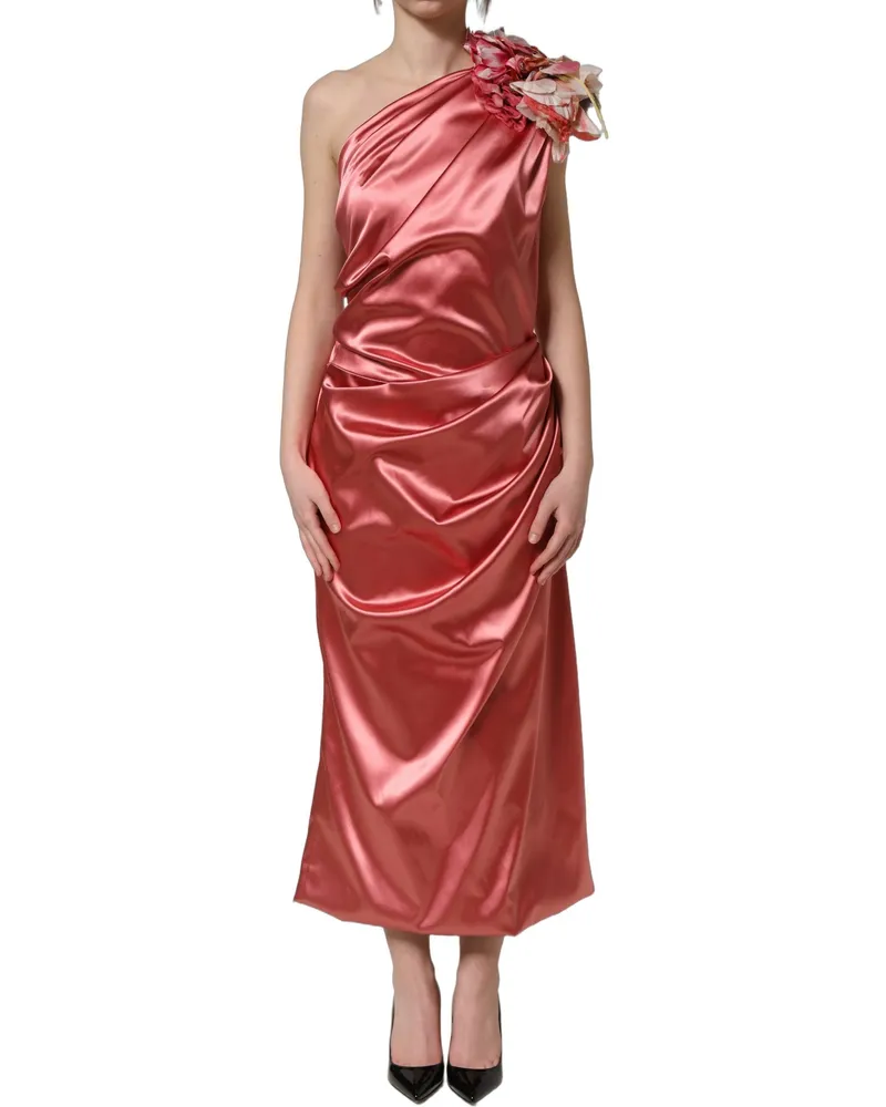 Dolce & Gabbana Women's Pink Draped Midi Flower Appliques Dress Acetate Nylon Elastane Pink