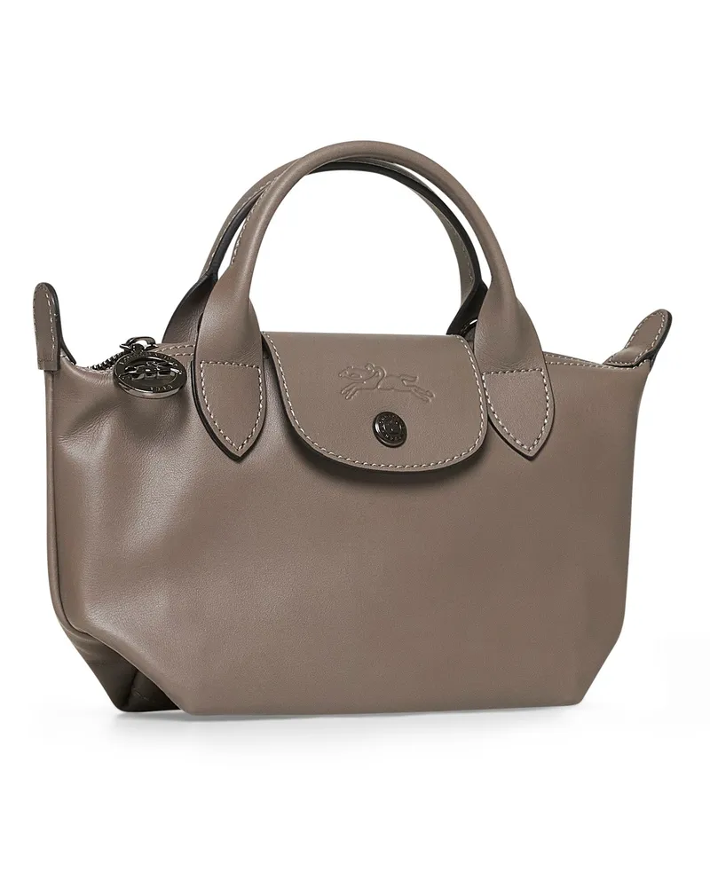 Longchamp Women's Top Handle Bag Le Pliage Xs Calf Leather Mud Handbags Hand Gray