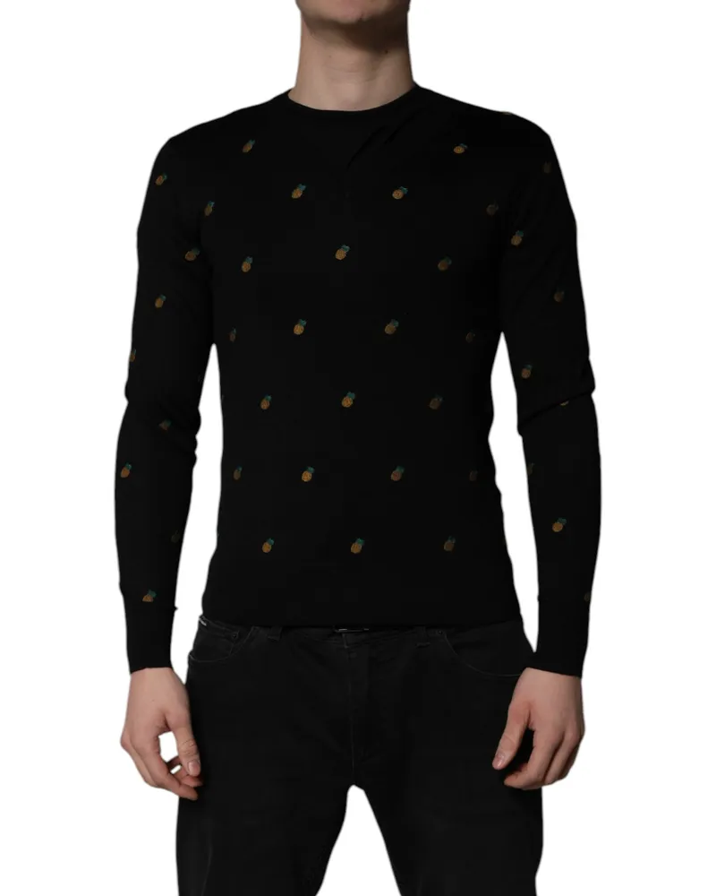 Dolce & Gabbana Pineapple-Embroidered Silk Sweater — Black Black