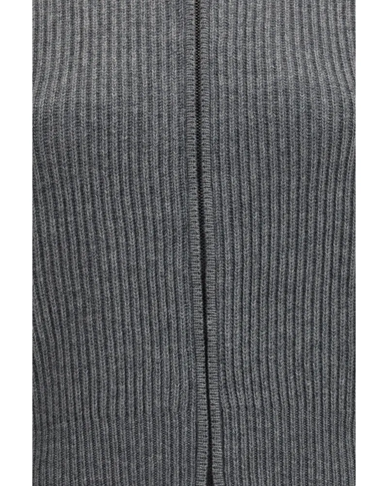 Max Mara Ribbed Merino Wool Cardigan — Gray 