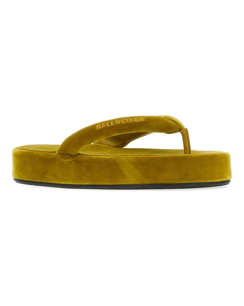 Balenciaga Women's Mustard Velvet Jet Lag Thong Slippers Flat Shoes Yellow