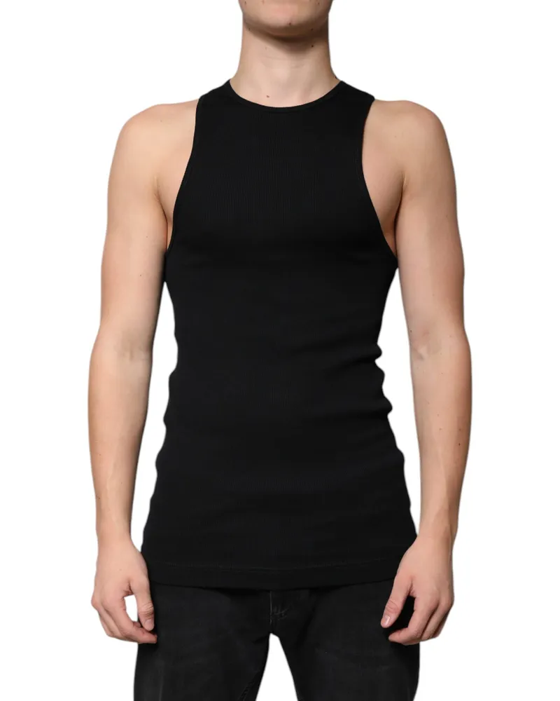 Dolce & Gabbana Men's Black Cotton Sleeveless Round Neck Tank T-Shirt Black