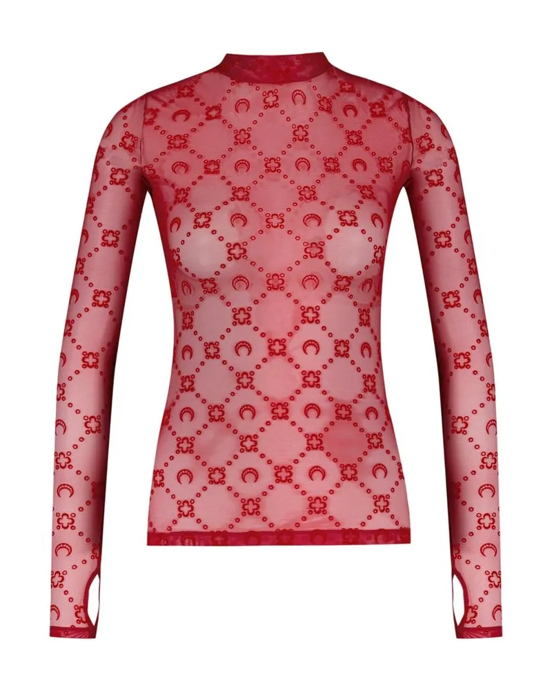 Marine Serre Women's Flock Monogram Top -  Mesh Red Synthetic Concept-Store Ready-To-Wear Red