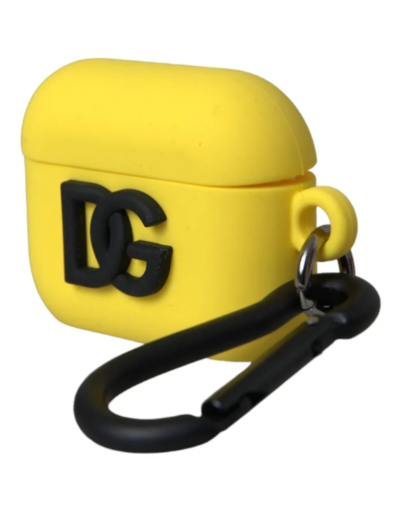 Dolce & Gabbana Women's Yellow Silicone Logo Embossed Airpods Case Rubber Accessory Yellow