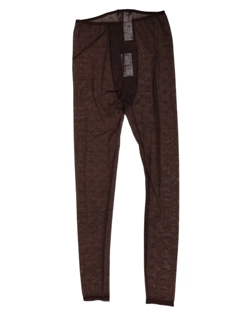 Dolce & Gabbana Women Nylon Logo Lace Leggings Brown Elastane Brown