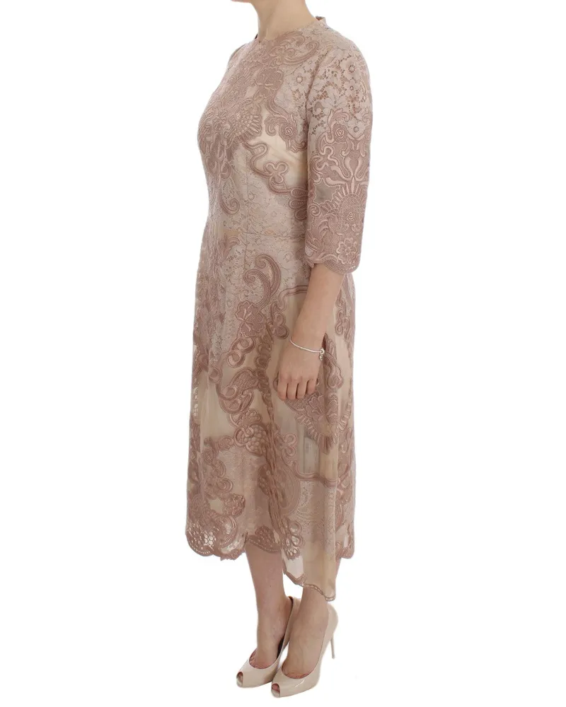 Dolce & Gabbana Women's Pink Silk Lace Ricamo Shift Gown Dress Cotton Pink