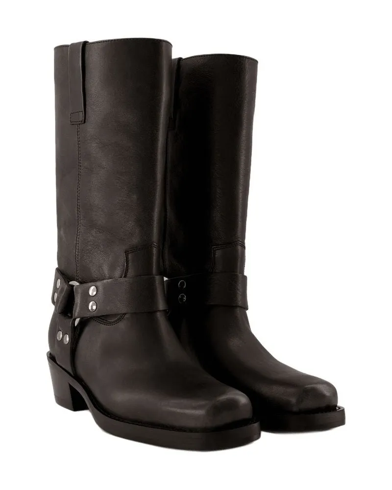 Paris Texas Women's Roxy Boot Leather Black Calfskin Shoes Black