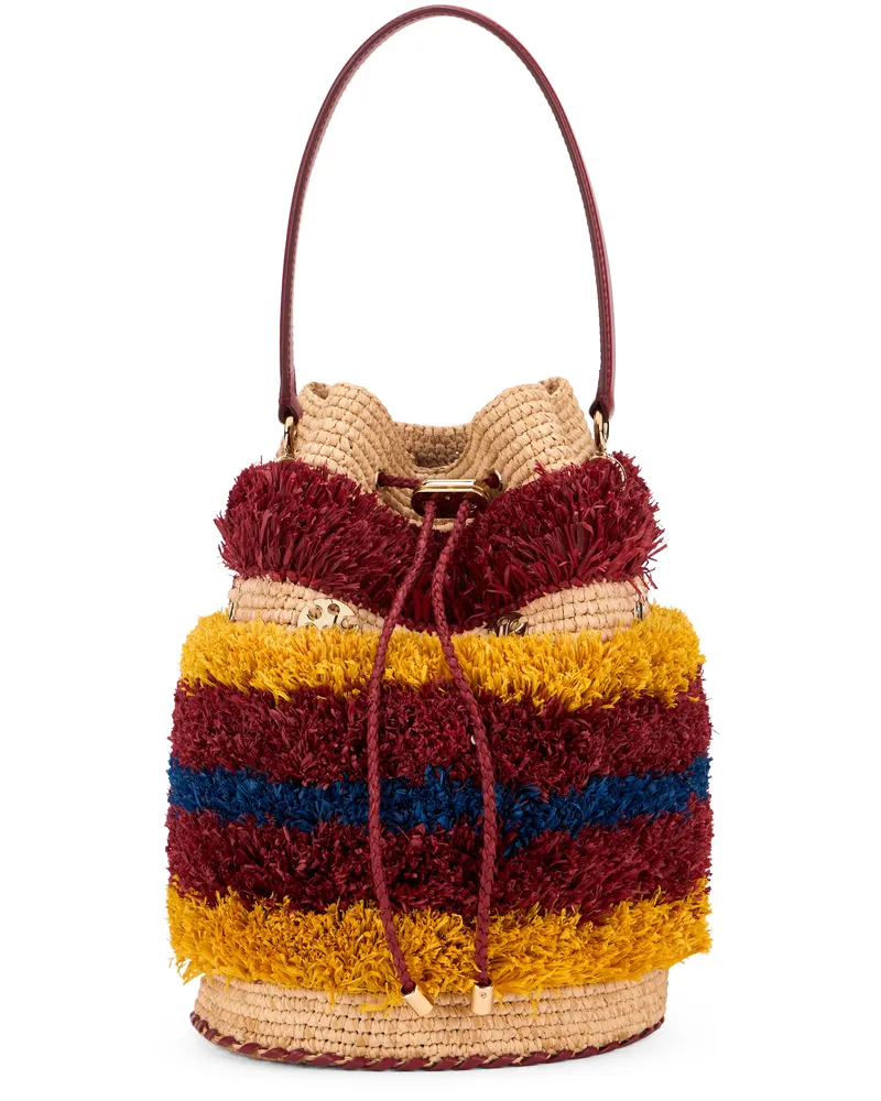 Paco Rabanne Fringed Raffia Bucket Bag — Multicolor Multicolor