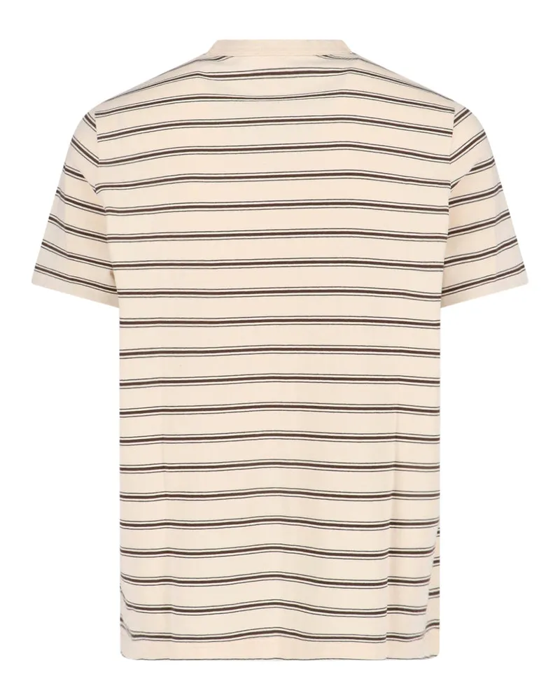 A.P.C. Men Horizontal Striped Organic Cotton T-Shirt Beige Recycled Beige