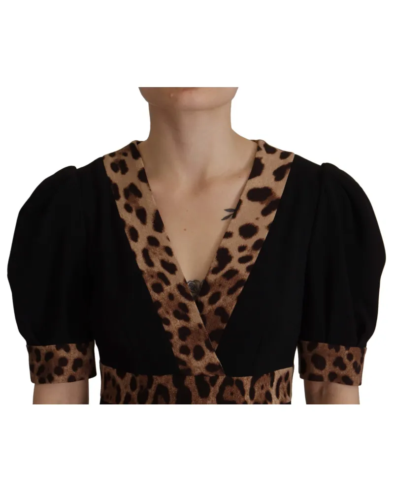 Dolce & Gabbana Women's Black Leopard A-Line Knee Length Dress Viscose Black