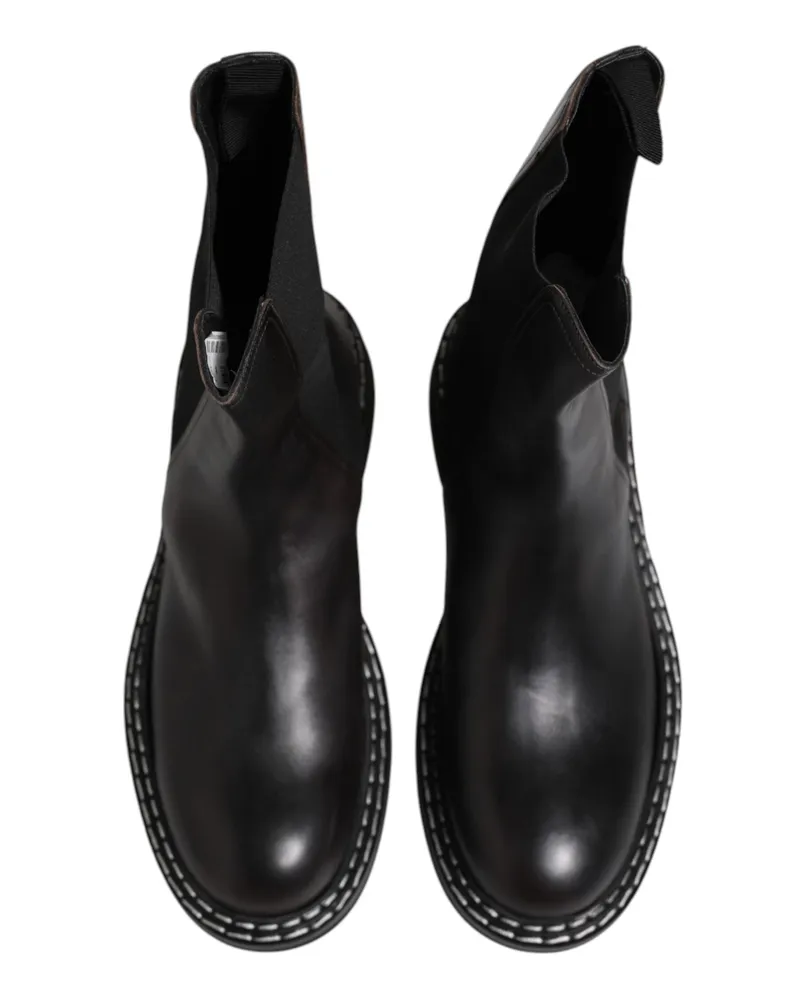 Dolce & Gabbana Men's Black Leather Mid Calf Boots Flats Shoes Black