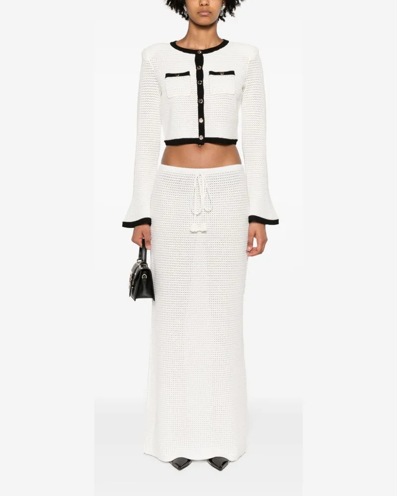 Self-Portrait Pointelle-Knit Cropped Cardigan — White White