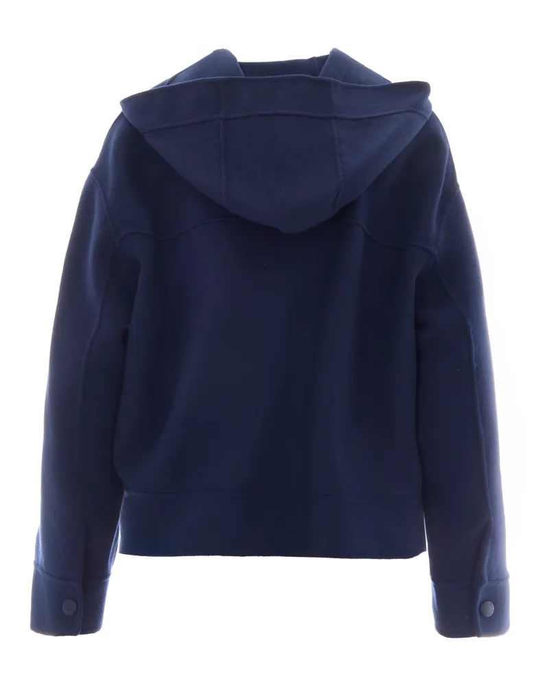 Max Mara Women's Boxy Hooded Double Wool Jacket Blue Virgin Blue