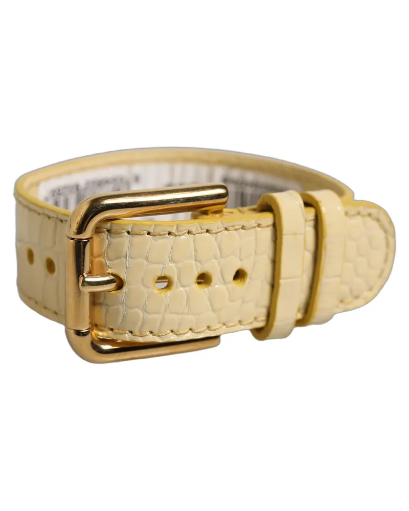 Dolce & Gabbana Women's Beige Embossed Leather Gold Buckle Belt Strap Bracelet Calf Beige