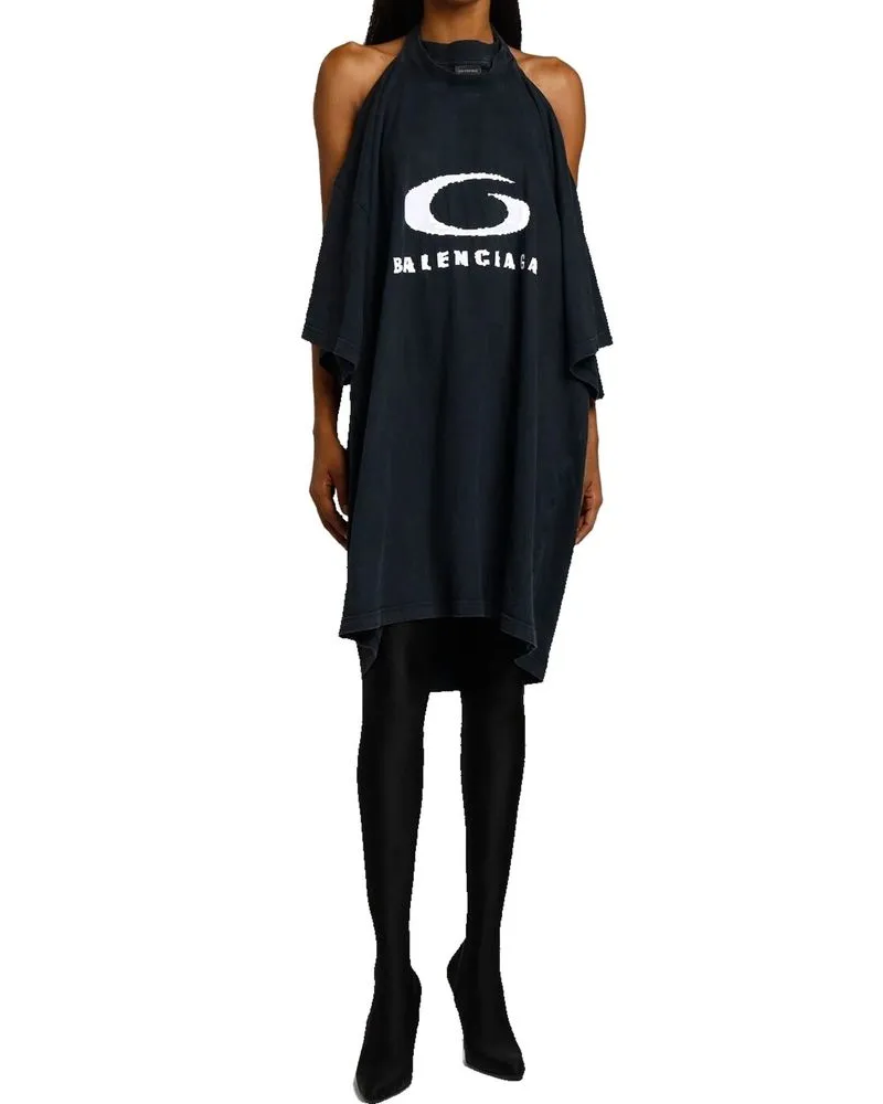 Balenciaga Women's Black Cotton Casual Dress Black