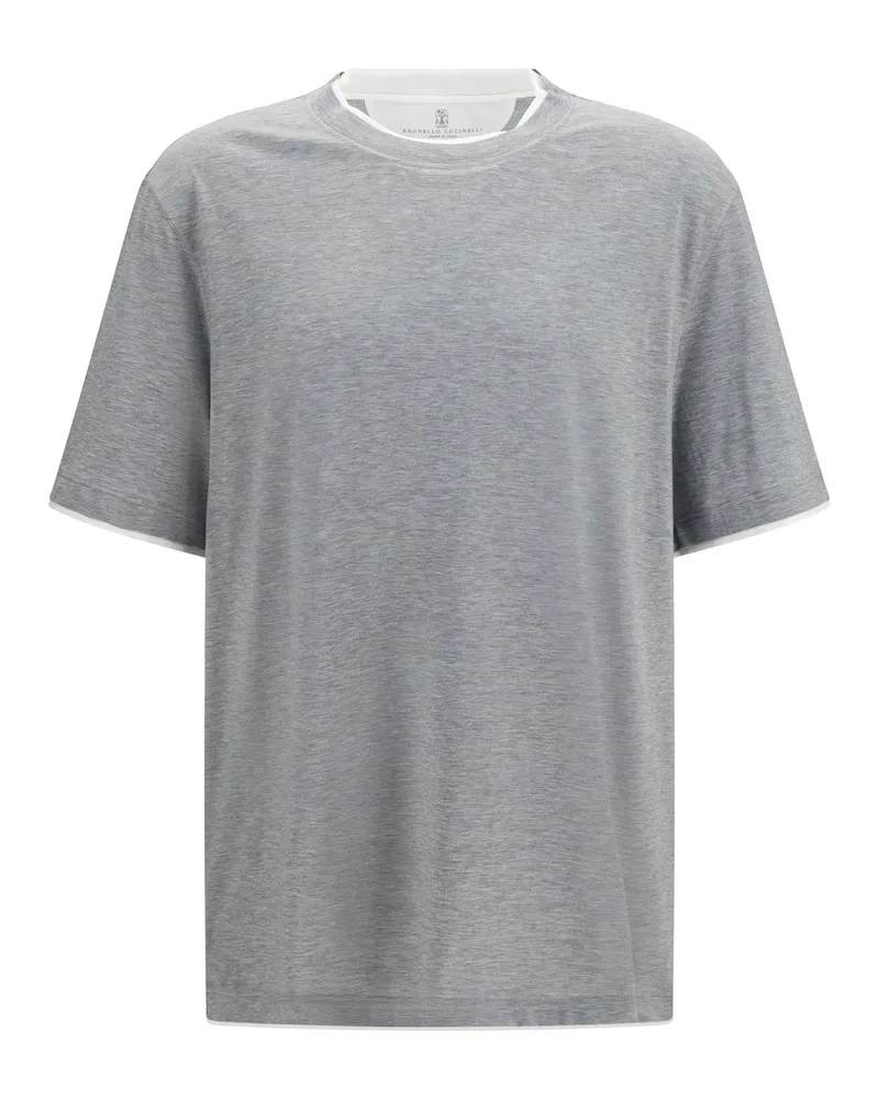 Brunello Cucinelli Silk-Cotton Blend T-Shirt — Gray Gray