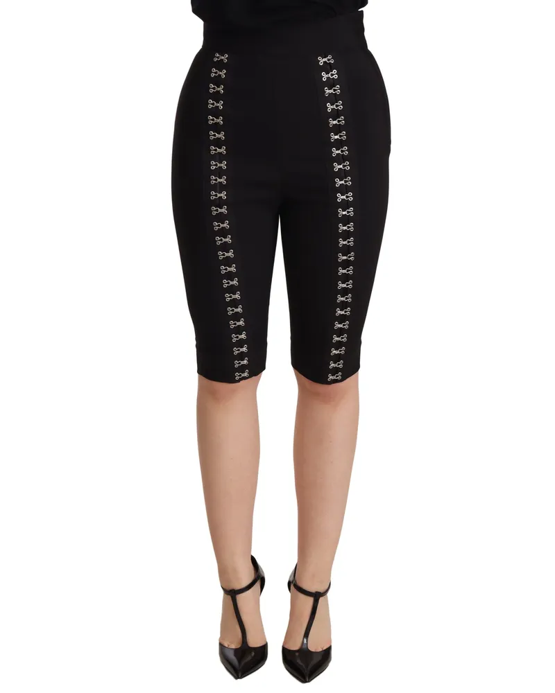 Dolce & Gabbana Women's Black Wool Stretch Slim Fit High Waist Shorts Virgin Silk Elastane Black