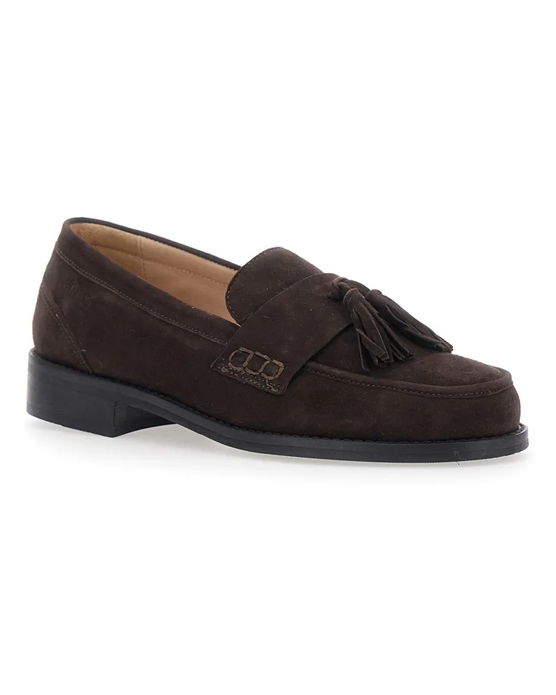 Twin-Set Suede with Tassel Detail Loafer — Brown Brown