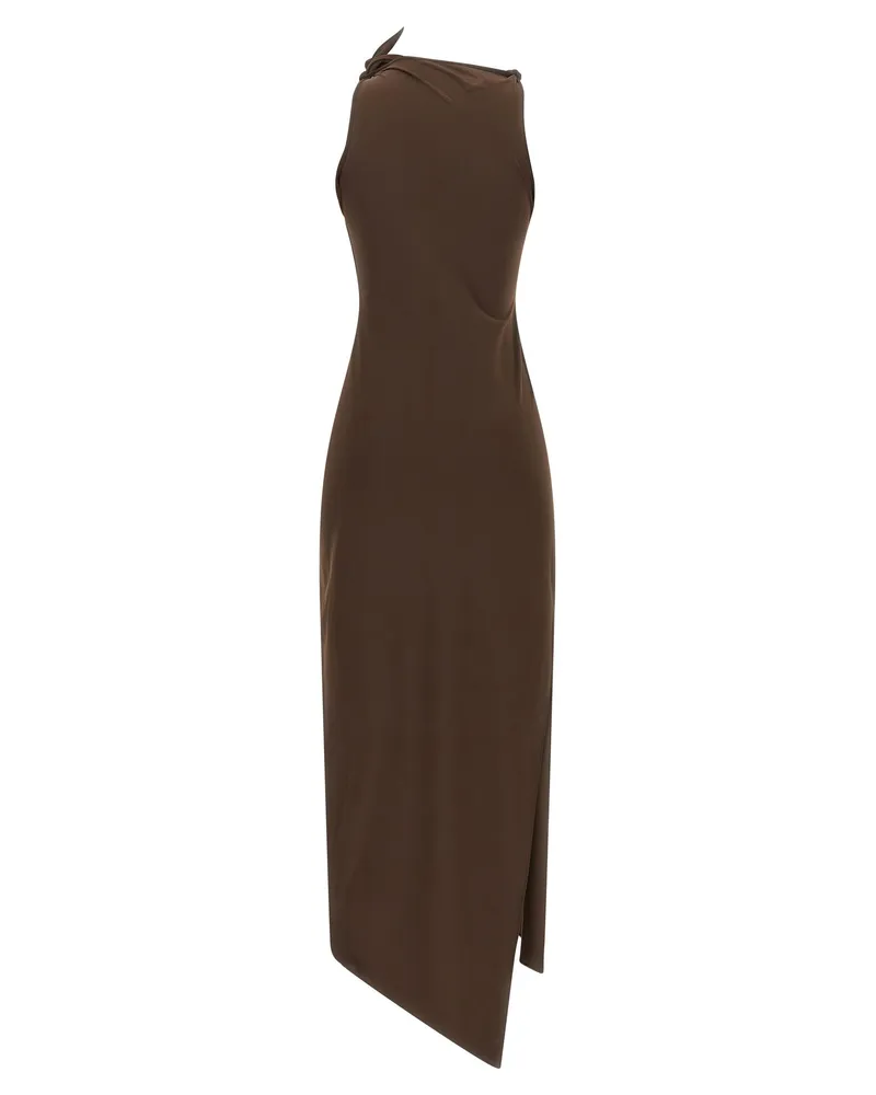 COPERNI 3D Floral Appliqué Asymmetrical Dress — Brown Brown