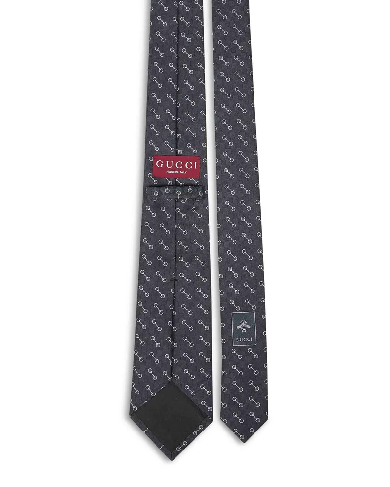 Gucci Men's Black Horsebit Silk Jacquard Tie Ties & Bow Black