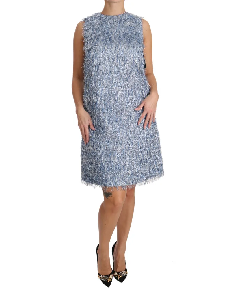 Dolce & Gabbana Women's Light Blue Fringe Shift Gown Dress Blue