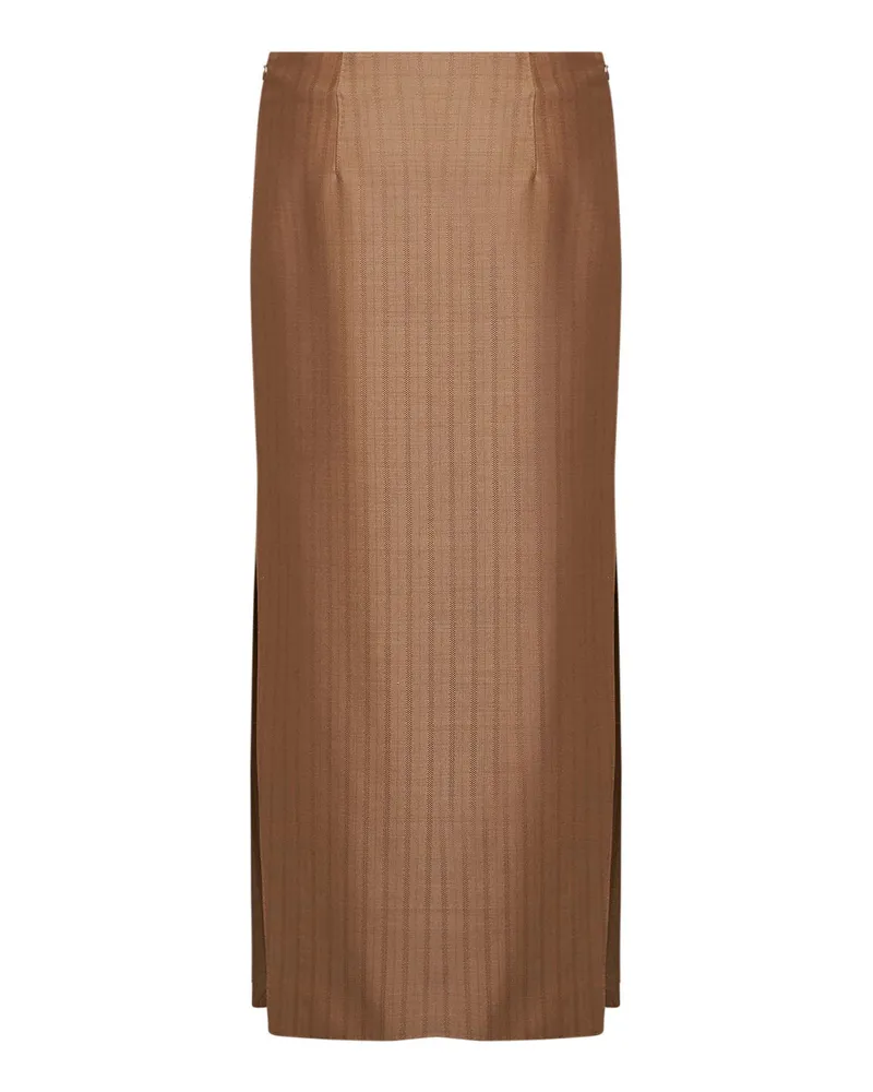 Etro Women's Skirt Straight Midi Camel Wool Mud Brown