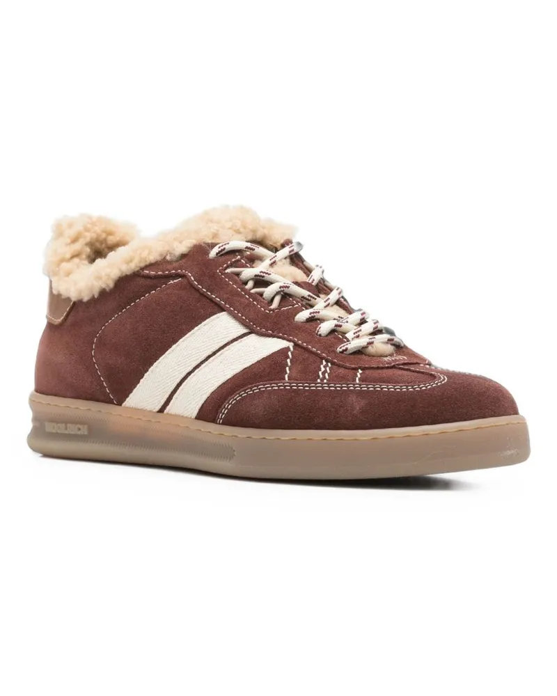 Woolrich Leather with Shearling Trim Sneaker — Brown Brown