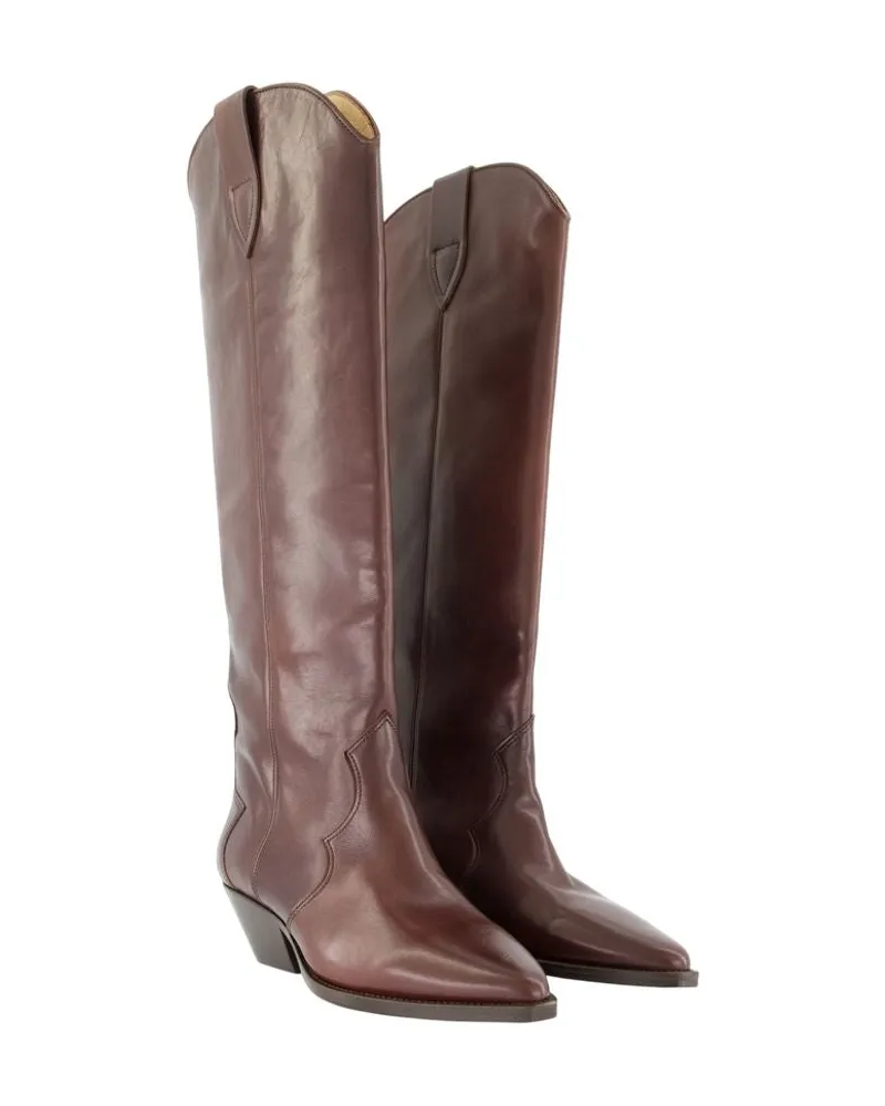 Isabel Marant Women's Denvee Boots Burgundy Cowhide Burgundy