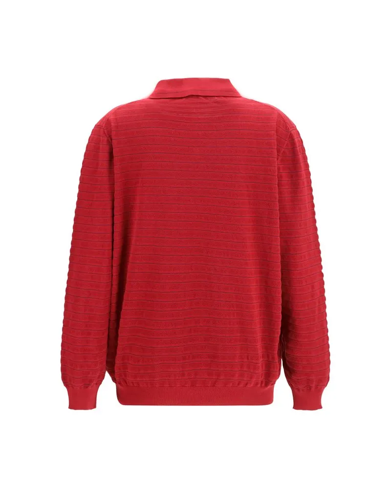 Miu Miu Striped Cotton Polo Shirt — Red Bordeaux