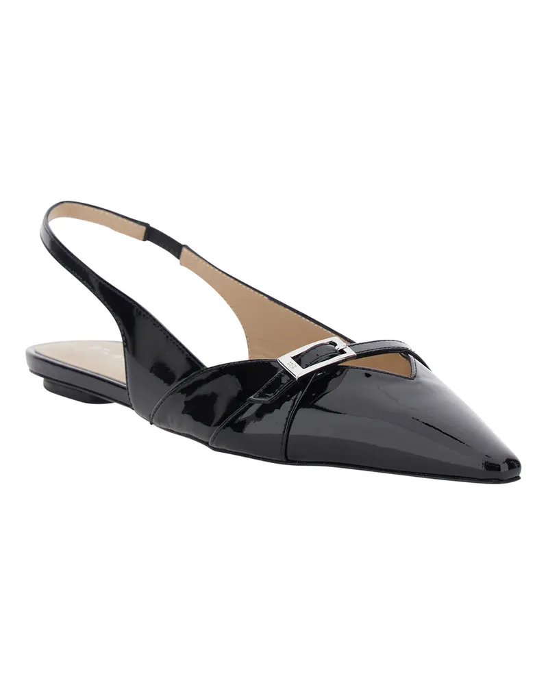 Stuart Weitzman Women's Ballet Shoes Georgie Slingback Black Leather Ballerina Black