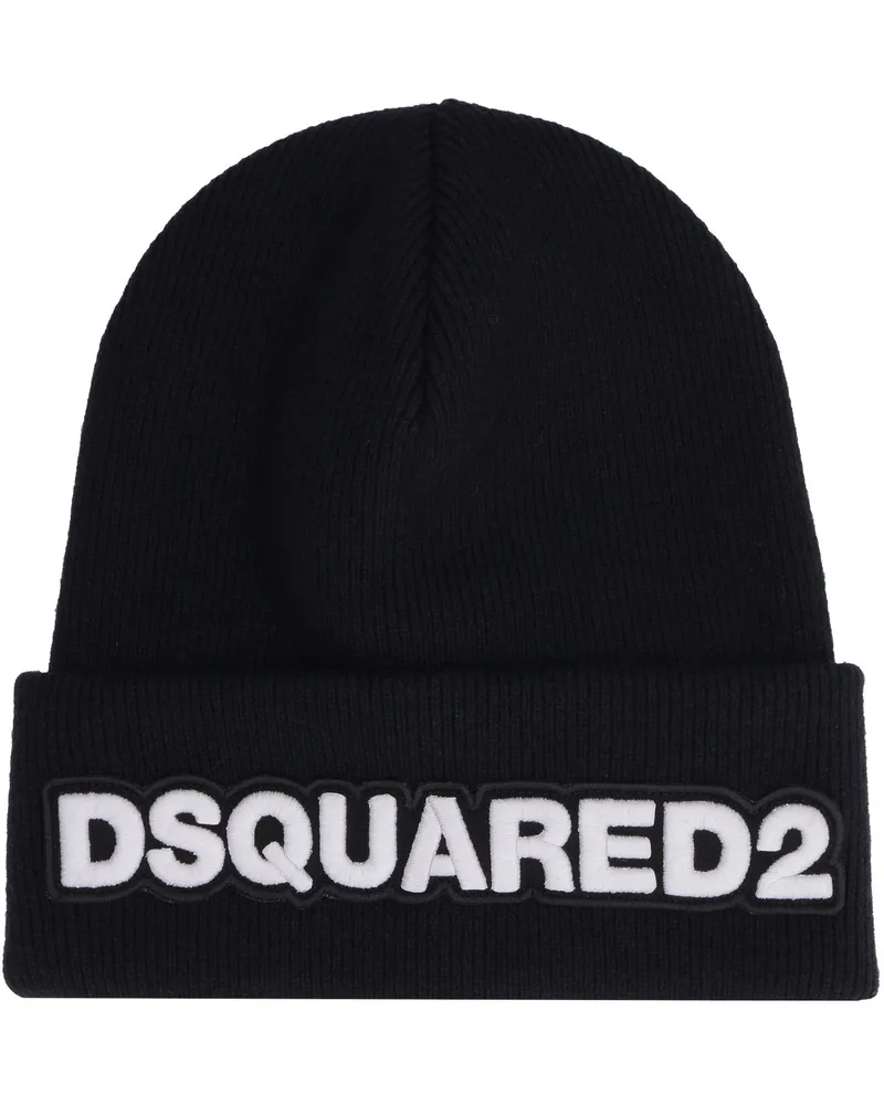 Dsquared2 Men's Ribbed Wool Beanie Black Hat Black
