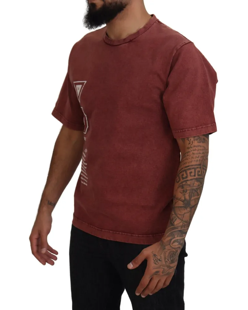 Dolce & Gabbana Men Maroon Print Round Neck Short Sleeves T-Shirt Cotton Maroon