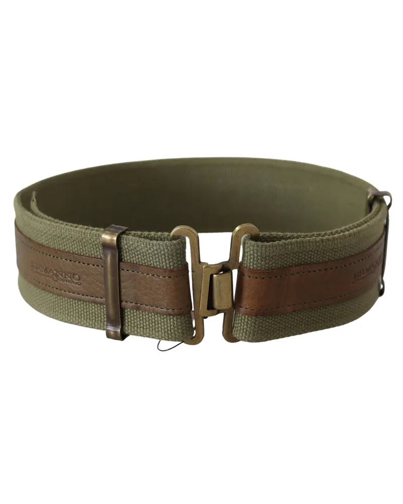 Ermanno Scervino Women's Green Leather Rustic Bronze Buckle Army Belt Cotton Green