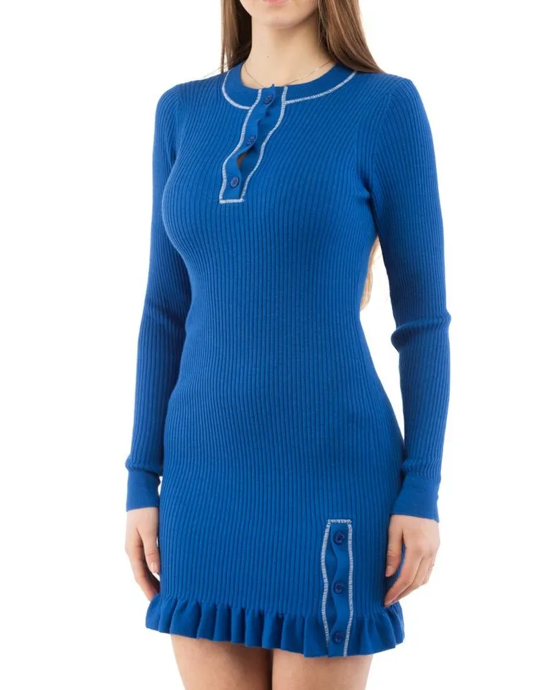 Moschino Women Multicolor Wool Casual Dress Blue