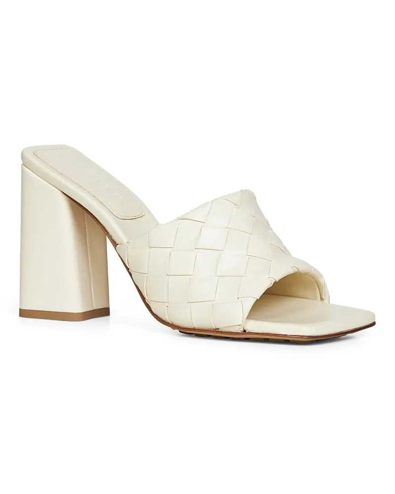 Bottega Veneta Women's Sea Salt Intrecciato Leather Parco Mules Sandals Lambskin White