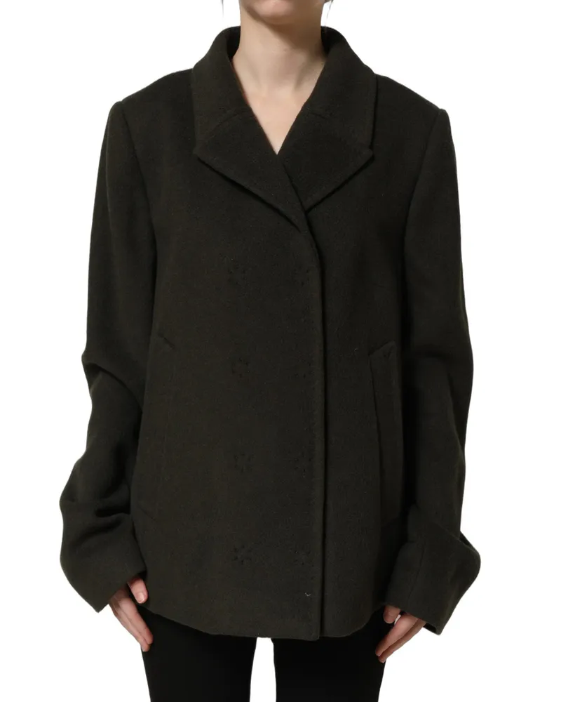 Dolce & Gabbana Women's Dark Green Double Breasted Peacoat Jacket Clothing Green