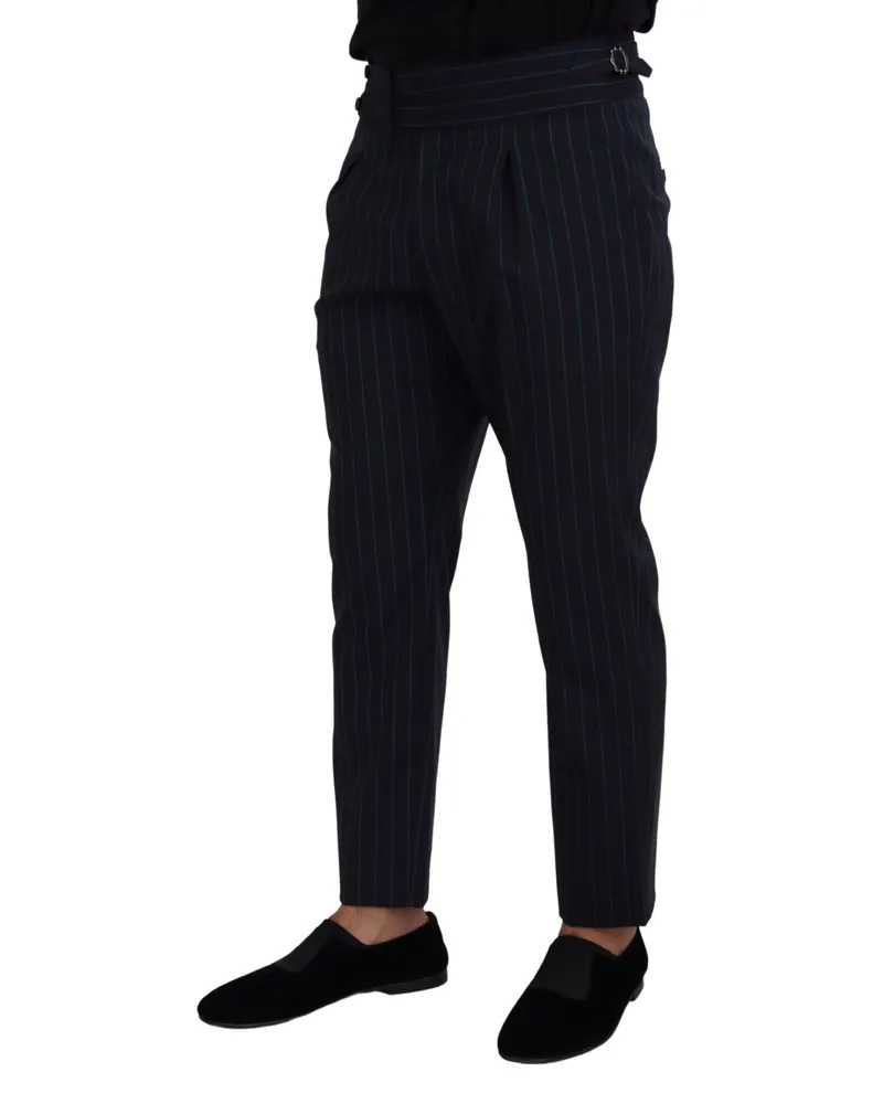 Dolce & Gabbana Blue Striped Men Formal Pants Virgin Wool Navy