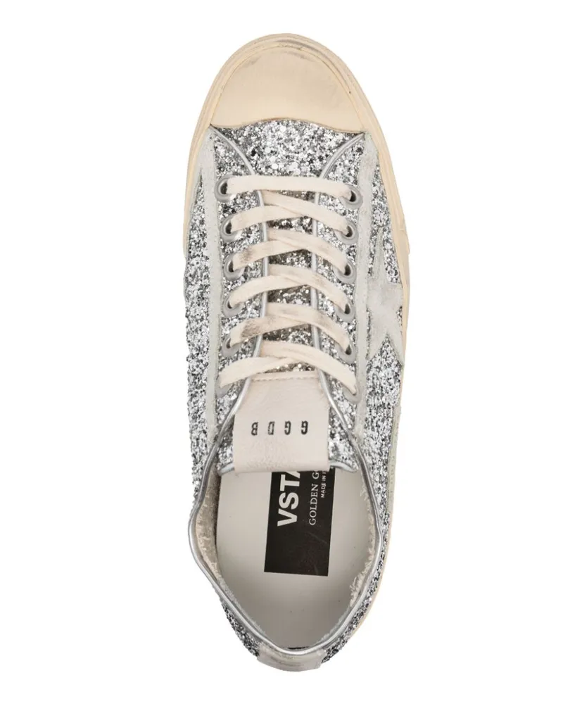 Golden Goose Women's V-Star Glittered Sneakers Ss26 W Silver