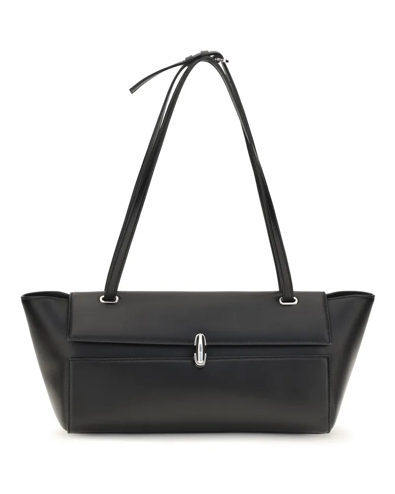 SAVETTE Women's Shoulder Bag Symmetry Trapeze Black Calf Leather Black