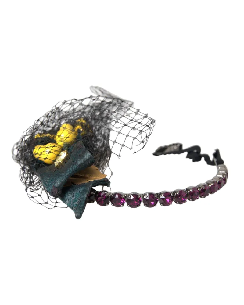 Dolce & Gabbana Women's Black Lemons Sicily Purple Crystal Net Headband Diadem Accessory Black