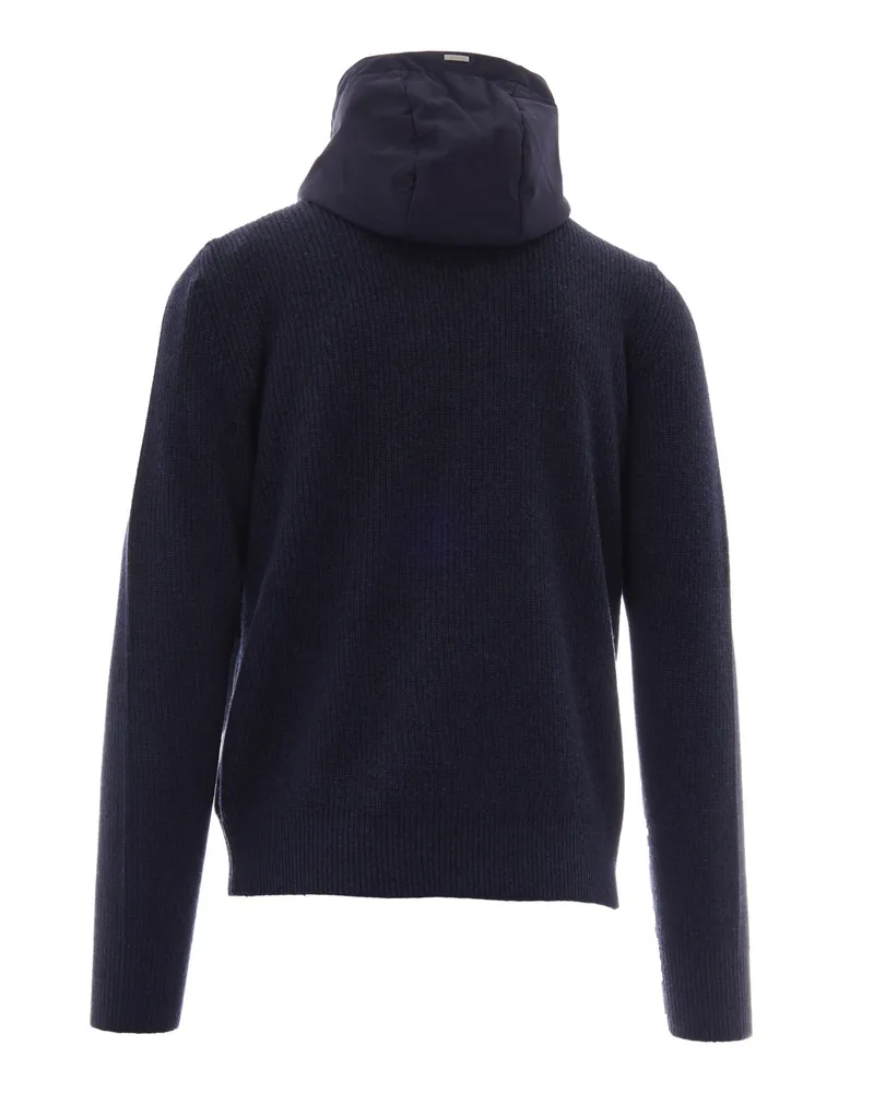 Herno Men's Hooded Zip Jacket Double-Fabric Navy Blue Navy
