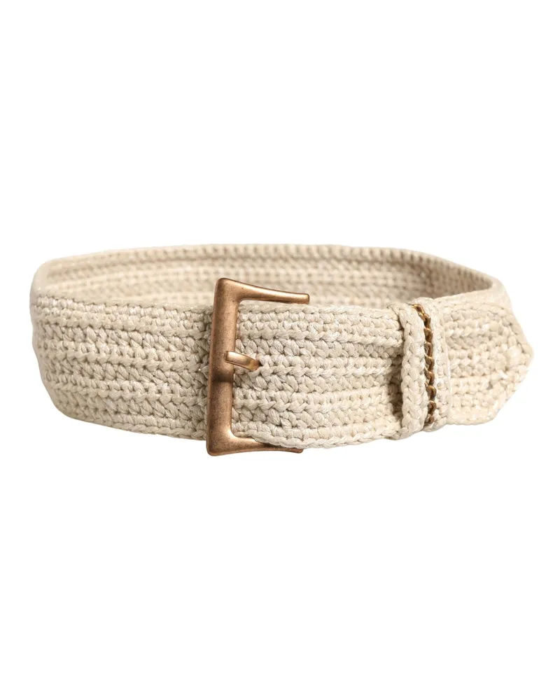 Ermanno Scervino Women's Beige Woven Vintage Metal Buckle Waist Belt Cotton Nylon Beige